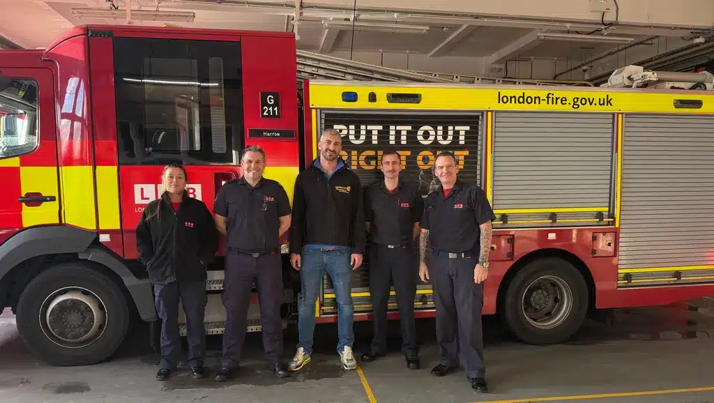 Andrew the Locksmith giving locksmith training to London Fire Brigade firefighters at Harrow Fire Station