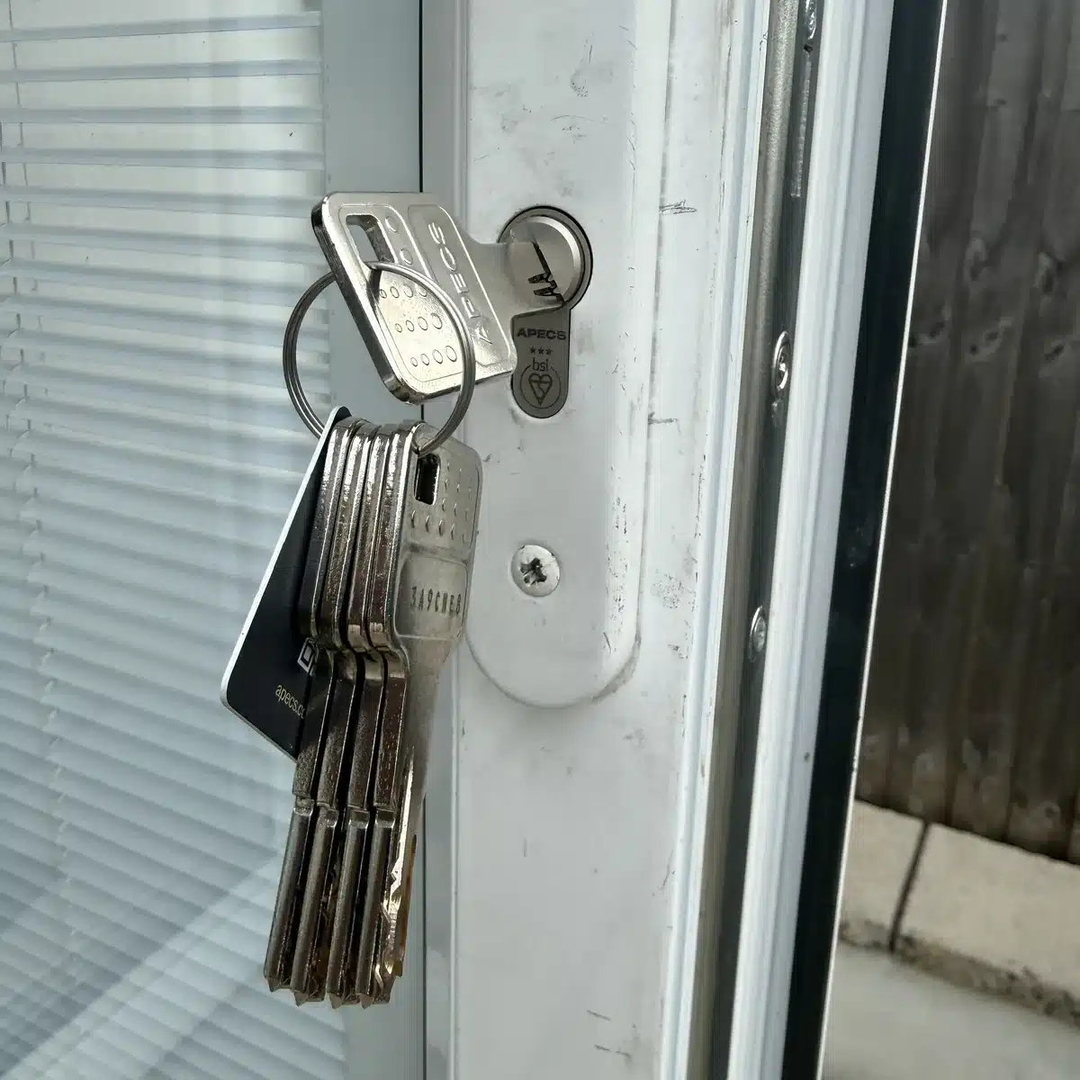 New APECS 3-star BSI Kitemark anti-snap euro cylinder fitted to a uPVC door