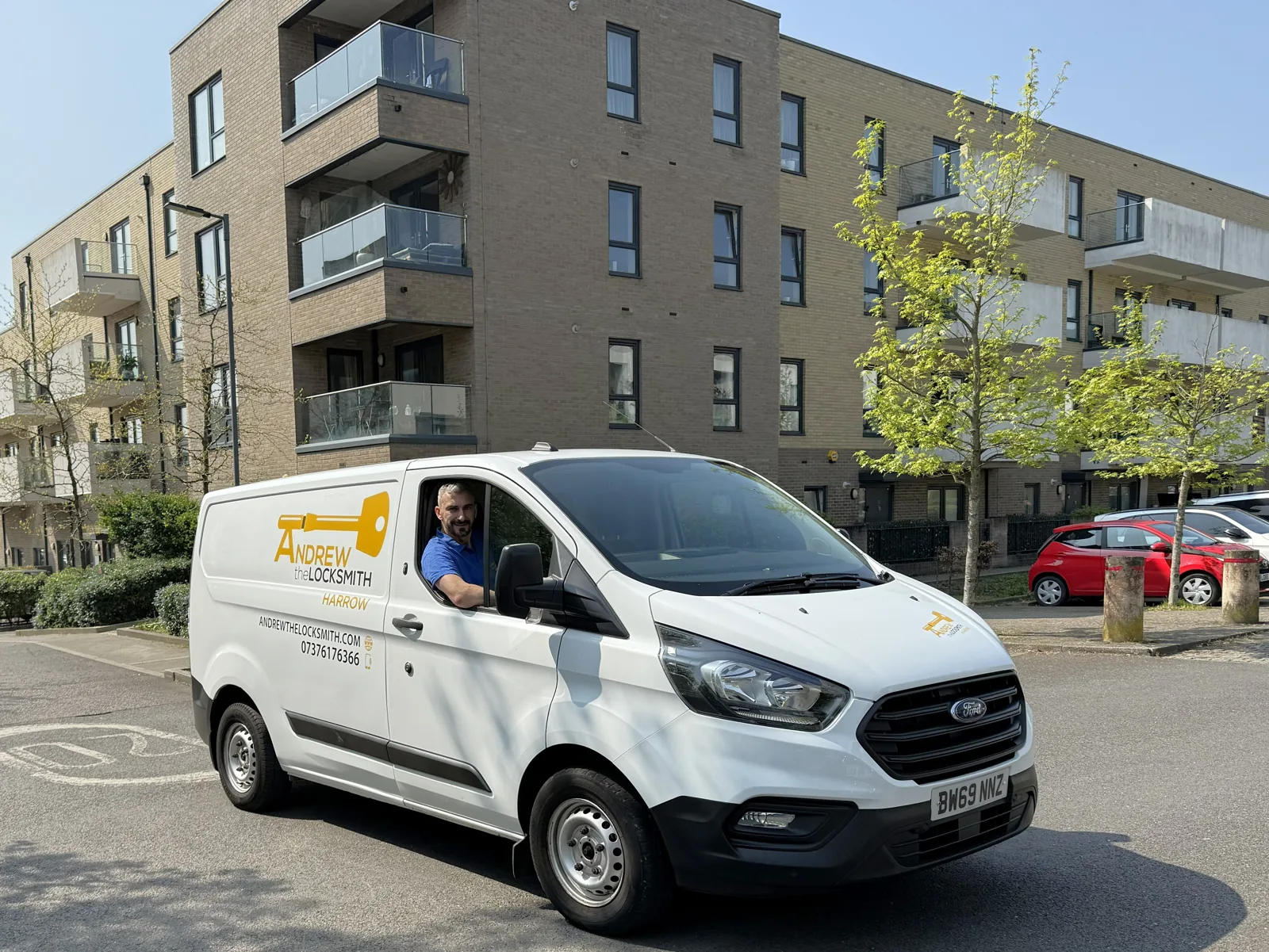 Andrew the Locksmith in his branded van on a Harrow street, ready to travel for a call-out
